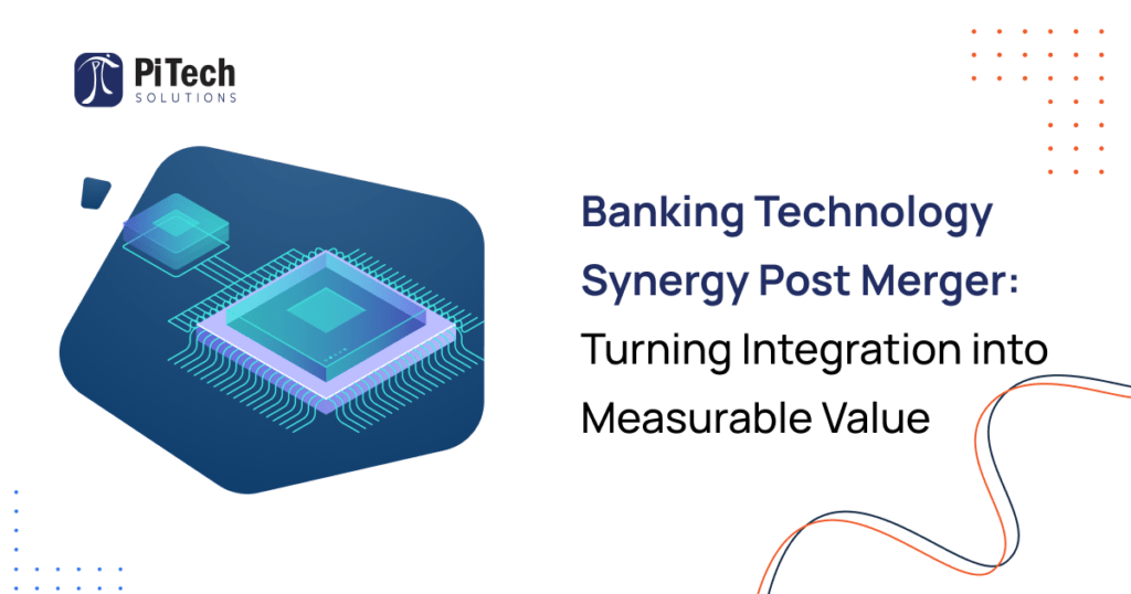 Diagram showing banking technology integration synergy after merger